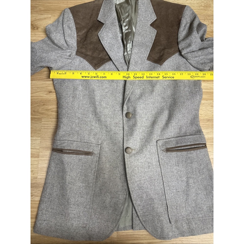 VINTAGE Wrangler Blazer Mens 40L Western Cowboy Rodeo Jacket Yoke USA 90s Tweed - Picture 2 of 8